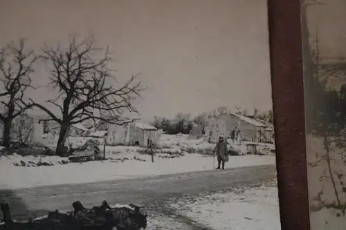 drei alte Fotos zerstörte Stadt - Schneelandschaft ? Stellungen ?? Winter - Ort?