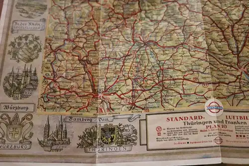 alte Esso Standard  Luftbildkarte für Kraftfahrer - Plan 10 - Erfurt - Würzburg 