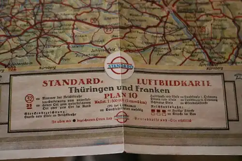 alte Esso Standard  Luftbildkarte für Kraftfahrer - Plan 10 - Erfurt - Würzburg 