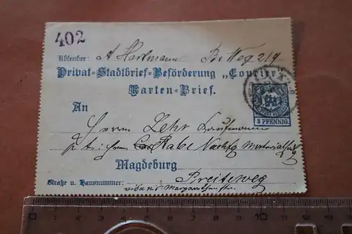 tolle alte Privatpost (Stadtpost): MAGDEBURG Courier, Kartenbrief 3 Pf. blau