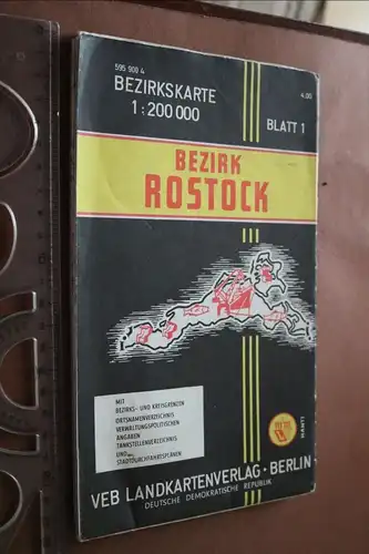 alte Bezirkskarte - 1:200000 Bezirk Rostock - VEB Landkartenverlag Berlin
