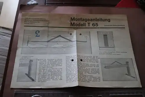 alte Montageanleitung Zweizughubtisch Modell T 65 - VEB Möbelkombinat Hellerau 