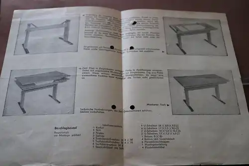 alte Montageanleitung Zweizughubtisch Modell T 65 - VEB Möbelkombinat Hellerau 