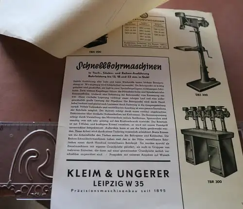 ein altes Produktblatt Schnellbohrmaschinen Kleim & Unger - Leipzig 1941