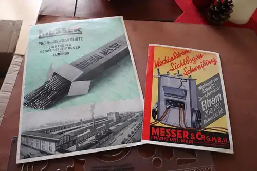 zwei Produkteblätter  Messer & Co GmbH Frankfurt - Schweissen - 30-40er Jahre ?