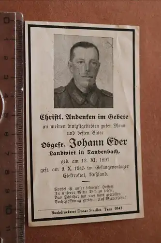 altes Sterbebild eines Obergefreiten verstorben 1945 Gefangenenlager Elektrostal