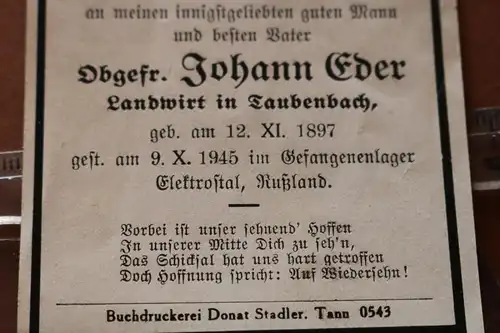 altes Sterbebild eines Obergefreiten verstorben 1945 Gefangenenlager Elektrostal