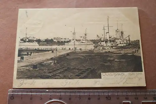 tolle alte Karte  Wilhelmshaven Neuer Hafen Kriegsschiffe  1907