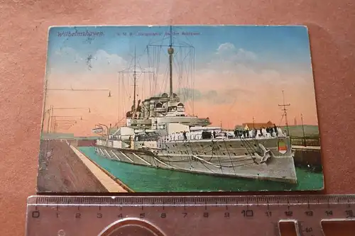tolle alte Karte SMS Helgoland in der Schleuse  Wilhelmshaven 1910-20