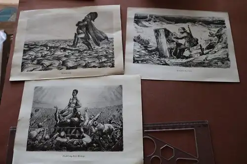 drei alte Seiten mit sechs Drucken Andres Paul Weber politsche Zeichnungen