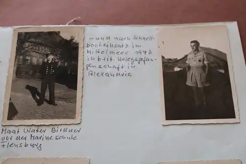 alte Albumseite vier Fotos - Matrose Schnellboot Mittelmeer 1942 Kriegsgefangens