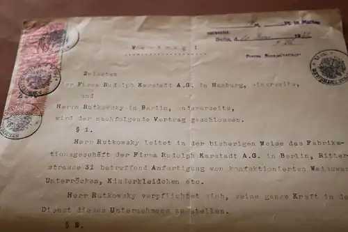 toller alter Arbeitsvertrag der Firma Karstadt AG 1921