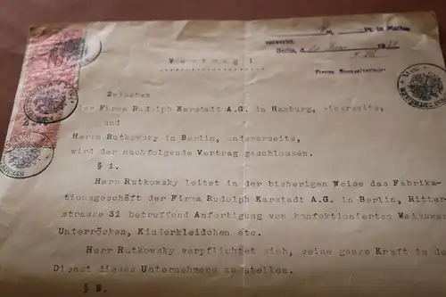 toller alter Arbeitsvertrag der Firma Karstadt AG 1921 