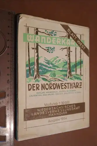 tolle alte Wanderkarte - Der Nordwestharz - Blatt West  1954
