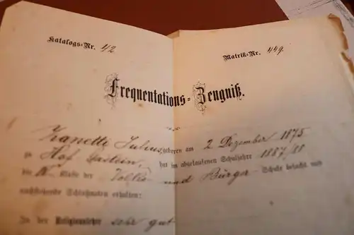 tolles altes Frequentations-Zeugnis 1888 Volks-Bürgerschule Salzburg