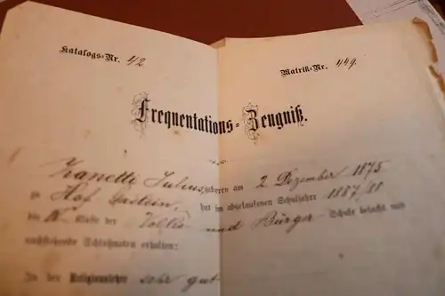 tolles altes Frequentations-Zeugnis 1888 Volks-Bürgerschule Salzburg 