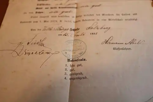 tolles altes Frequentations-Zeugnis 1888 Volks-Bürgerschule Salzburg