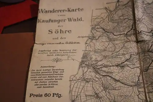 sehr alte Wanderkarte vom Kaufunger Wald, der Söhre und Umland auf Leinen gezoge