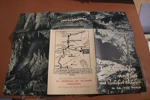 altes Werbefaltblatt Zu den Tropfsteinhöhlen von Han und Rochefort 30-40er Jahre