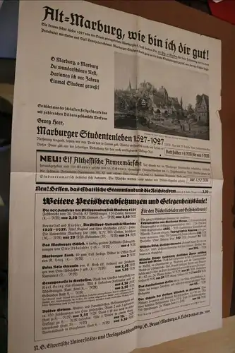 altes Werbeblatt über Bücher und Fotos - Alt-Marburg, wie bin ich dir gut 1927