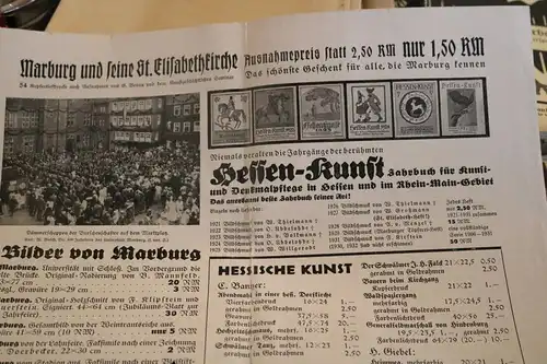 altes Werbeblatt über Bücher und Fotos - Alt-Marburg, wie bin ich dir gut 1927
