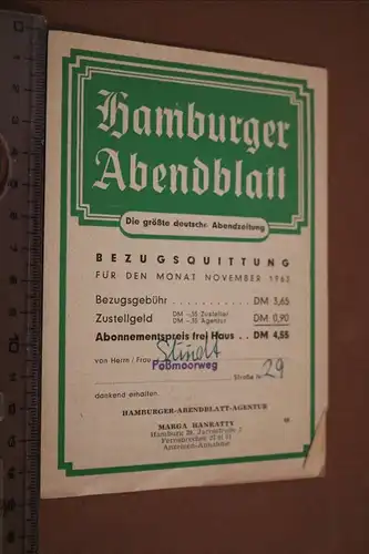 alte Bezugsquittung Hamburger Abendblatt 1963