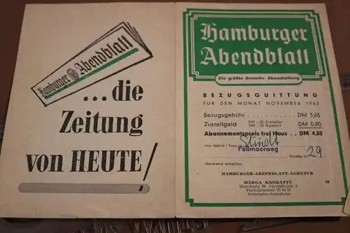 alte Bezugsquittung Hamburger Abendblatt 1963