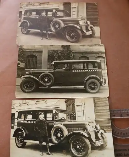drei tolle alte Fotos - Oldtimer mit Fahrer  - Taxi - Fiat - 1930 - Köln