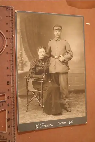 tolles altes Kabinettfoto - Portrait eines Soldaten mit Frau - Seehausen 