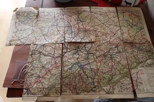 alte Strassenverkehrskarte Sachsen-Thüringen defekt 50-60er Jahre 