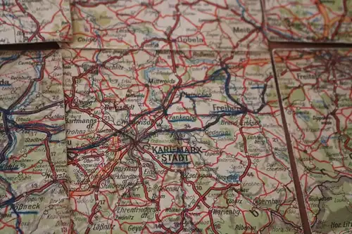 alte Strassenverkehrskarte Sachsen-Thüringen defekt 50-60er Jahre
