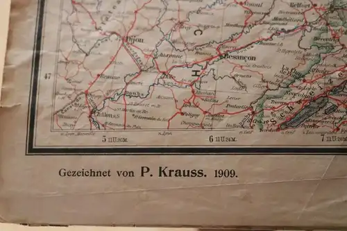 halbe alte Verkehrskarte vom Deutschen Reich 1909