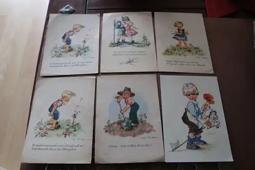 sechs alte Künstlerkarten - Kinder - Stalling AG Oldenburg u. andere