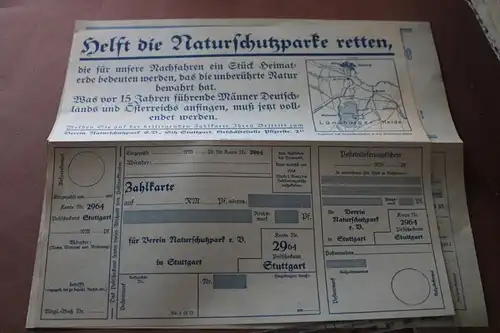 zwei alte Blanko Zahlkarten - Franckh´sche Verlag und Naturschutzpark Stuttgart