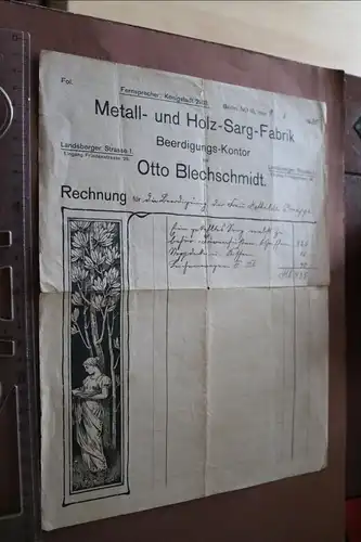 tolle alte Rechnung - Metall- und Holz-Sarg Fabrik Blechschmidt Berlin 1920