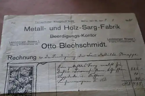 tolle alte Rechnung - Metall- und Holz-Sarg Fabrik Blechschmidt Berlin 1920