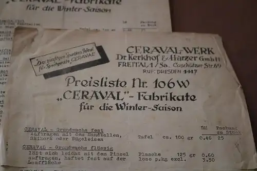 alte Preislisten der Ceraval-Werke  Freital - 50er Jahre