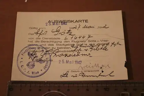 interessante alte Ausweiskarte für Flugplatz Sofia 1942 der Luftwaffe