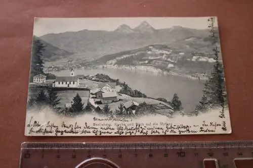 tolle alte Karte - Seelisberg  Kirche und Blick auf die Mythen 1903