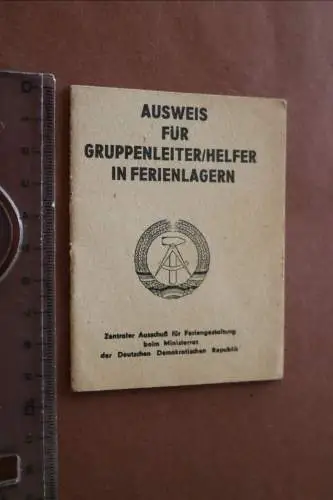 alter Ausweis für Gruppenleiter / Helfer in Ferienlager  DDR