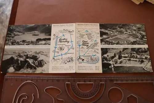 tolle alte  Doppelkarte  Großer Alpenflug und Drei Seen Flug Bayr. Flugdienst