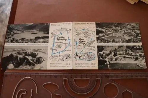 tolle alte  Doppelkarte  Großer Alpenflug und Drei Seen Flug Bayr. Flugdienst 