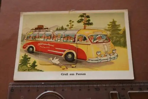 tolle alte  Rucksackkarte - Reisebus - Gruß aus Passau  1962