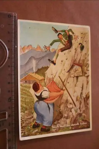 tolle alte Karikatur Karte - Glück muß der Mensch haben 