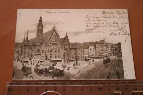 tolle alte Karte - Ring mit Rathaus - Breslau 1902