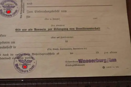 alter Freifahrtsschein für Kraft-, Landpost oder Reichsbahnomnibusline Wasserbur