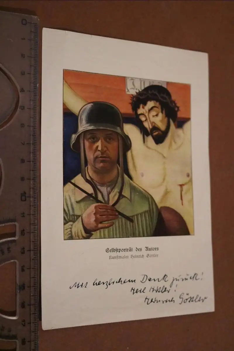 toller alter Druck - Selbstprotrait Kunstmaler Heinrich Göttler - signiert 