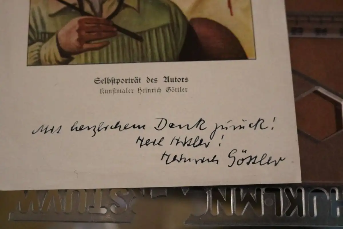 toller alter Druck - Selbstprotrait Kunstmaler Heinrich Göttler - signiert 