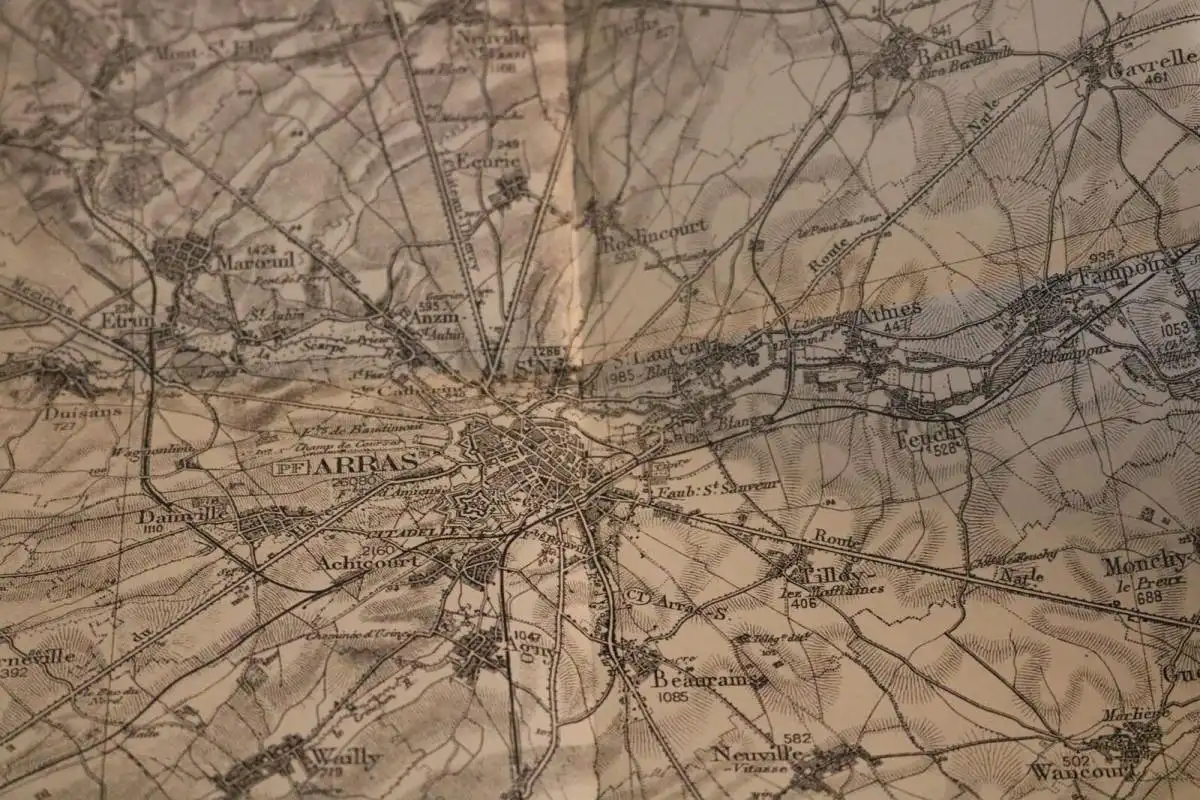 alte Landkarte Umgebung Arras gedruck von bay. Kartenfeldruckerei A.O.K. 6