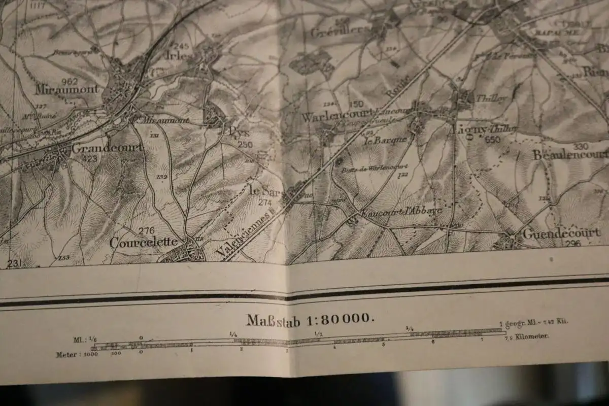 alte Landkarte Umgebung Arras gedruck von bay. Kartenfeldruckerei A.O.K. 6